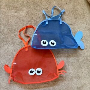 Orange Crab & Blue Fish Mesh Beach Tote Bag